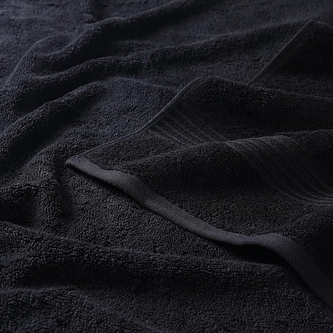 Superior Egyptian Cotton 4-Piece Bath Towel Set for Shower, Bath, Spa, Resort, Hotel, Soft Body Towels, Airbnb Essentials, Apartment, Dorm, Quick Dry, Absorbent, Bathroom Basics, Black