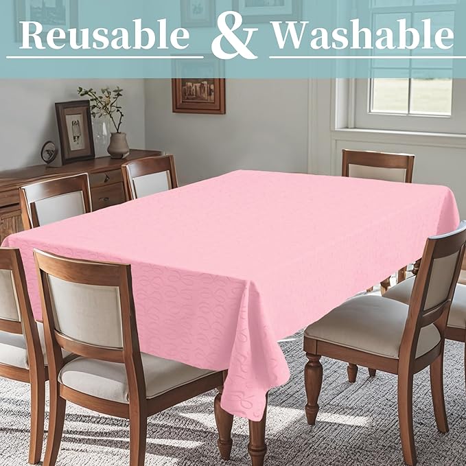 Pink Table Cloths for Parties, 1PC 60"x84" Rectangle Tablecloth (Seats 6-8) - Cotton Polyester, Wrinkle/Fade Resistant, Reusable & Washable, Luxury Table Cover for Wedding & Banquet, Bow Jacquard