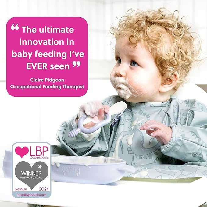 Bibado - Dippit Baby Spoon and Dipper, Mist (2-Pack) - Soft, Chewable Dipper & Deep Spoon - Two-Hand, Sensory Grip - Toddler Utensils - Baby Led Weaning Supplies - Baby Essentials - 6 Months+