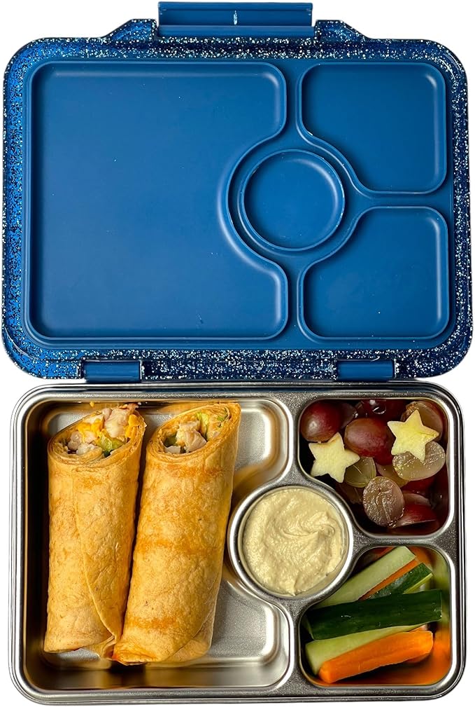 Yumbox Prêt Stainless Steel Bento Box – Leakproof Reusable Lunch Container with Compartments for Kids & Adults – Sandwich-Friendly, BPA-Free, Eco-Conscious Lunch Box (Glitter Blue)