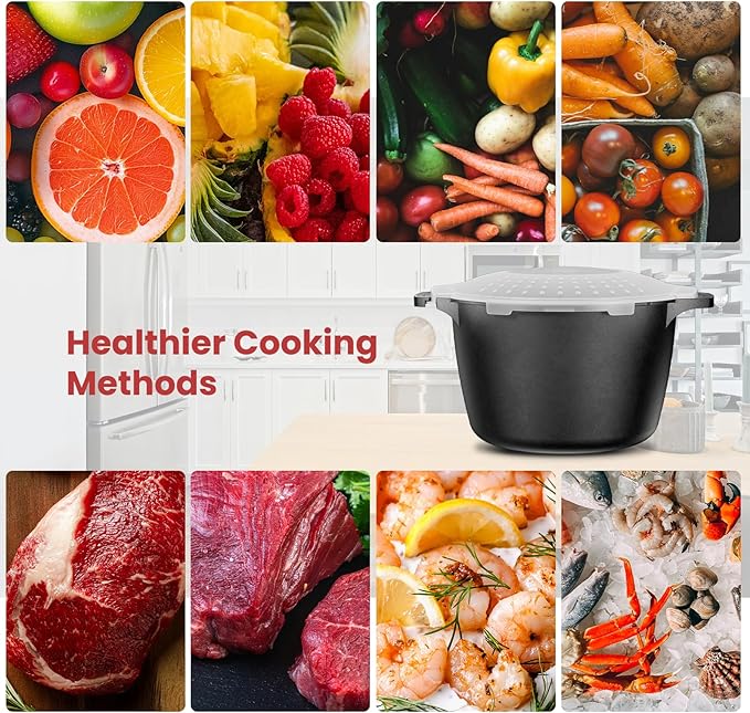 Large Microwave Cookware Steamer 2 Quart - AJXX Micro Cookware Vegetable Steamer for Cooking, Microwave Cooker with Food Container, Removable Filter and Lockab - BPA Free, Dishwasher Safe