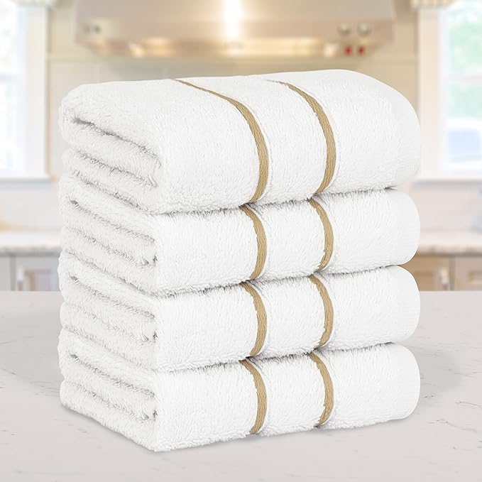 4 Packed White Washcloth Set, 100% Turkish Cotton Washcloths Washrags, Small Hand Face Towels for Bathroom and Kitchen, Sand Taupe
