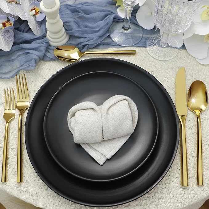 Silverware Set 40-Piece Stainless Steel Cutlery, Mirror Polishing Utensils, Gold Hexagon Flatware Sets, Service for 8