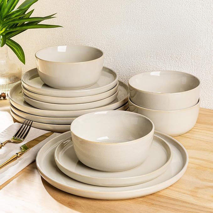 AmorArc Stoneware Dinnerware Sets,Round Reactive Glaze Plates and Bowls Set,Highly Scratch Resistant | Dishwasher & Microwave Safe,Dishes Service for 6 (18pc)