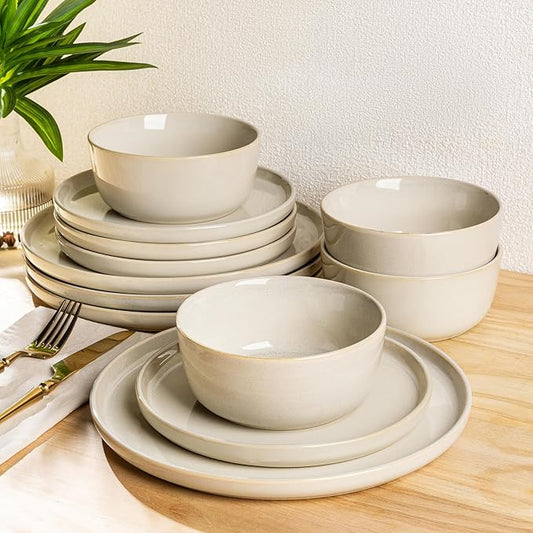 AmorArc Stoneware Dinnerware Sets,Round Reactive Glaze Plates and Bowls Set,Highly Scratch Resistant | Dishwasher & Microwave Safe,Dishes Service for 6 (18pc)