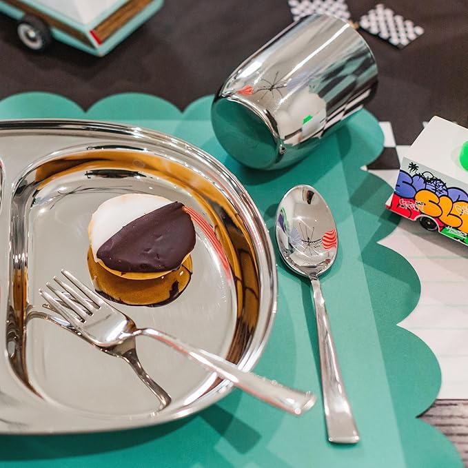 Ahimsa Stainless Steel Kids Utensils - 8 Pieces Kids Fork and Spoon Set, Pediatrician Designed Toddler Silverware Set, 100% BPA Free & Dishwasher Safe (Classic)