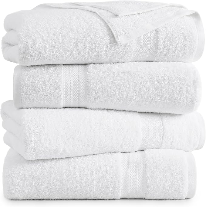 Lane Linen 100% Cotton 4 Pack Bath Sheets (35"x66") - Ring Spun, Extra Large Towel Sets - Quick Drying, Soft, Low lint & Highly Absorbent - Premium Quality Oversized Daily Use Bathroom Towels - White