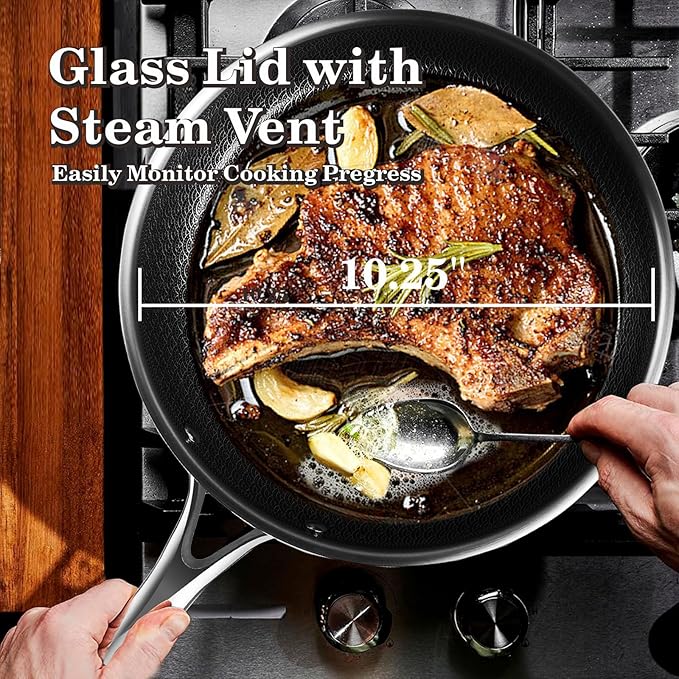 Nonstick Frying Pans with Lid,10 inch Stainless Steel Skillet Set with Hybrid Ceramic Stainless Steel Pan, Induction Compatible, Oven & Dishwasher Safe, Compatible with All Cooktops