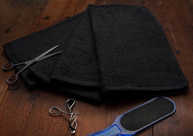 Softolle Salon Towels – Pack of 24 (16"x27") 100% Cotton Ring Spun (Not Bleach Proof) Ultra Soft, Highly Absorbent Hand Towels – Bulk for Spa, Gym & Salon (Black)
