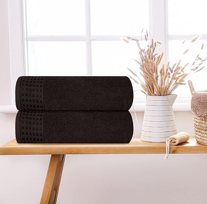 GLAMBURG 100% Cotton 2 Pack Oversized Bath Towel Set 28x55 Inches, Ultra Soft Highly Absorbant Compact Quickdry & Lightweight Large Bath Towels, Ideal for Gym Travel Camp Pool - Chocolate Brown