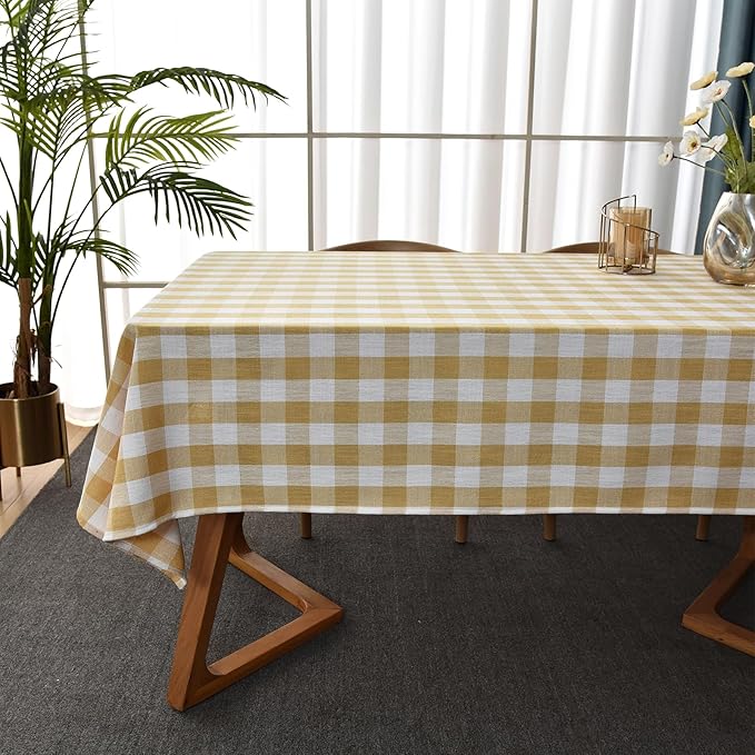 Gingham Table Cloth for Rectangle Tables Yellow Checkered Plaid Tablecloth Heavy Duty Cotton Blend Washable & Wrinkle Table Cover for Outdoor Kitchen Dining Picnic Camping (52x86 Inch)