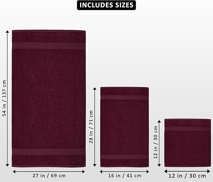 Utopia Towels 8 Piece Luxury Towel Set – Majestic Plush, Super Absorbent & Quicker-to-Dry, Thick 100% Ring Spun Cotton Towels for Bathroom, Spa & Hotel – 2 Bath, 2 Hand, 4 Washcloths, Burgundy