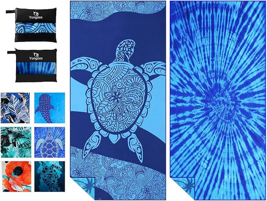 2 Pack Microfiber Lightweight Thin Beach Towel Sand Free Quick Dry Super Absorbent Large Towels for Swimming Pool Yoga Gym Travel Vacation Beach Accessories Essentials