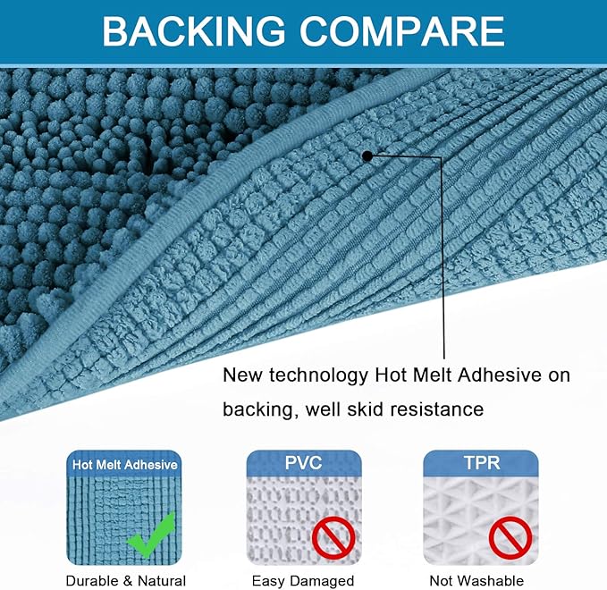 H.VERSAILTEX Bathroom Rugs Bath Mat Runner Rug Non Slip Kitchen Rug Extra Long Bath Rug Runners Oversized 59" x 20" Absorbent Washable Dry Fast Plush Area Rug for Bathroom/Bedroom - Turquoise Blue