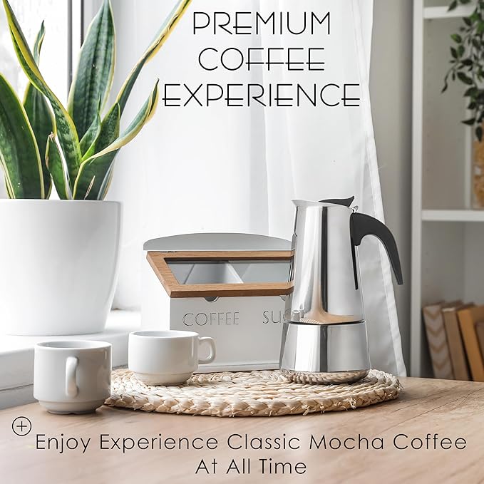 Mixpresso 9 Cup Greca Stovetop Espresso Pot 450ml/15oz, Moka Pot with Coffee Percolator Design, Stainless Steel Stove Top Coffee Maker for Camping or Home Use,Italian Stovetop Espresso Maker