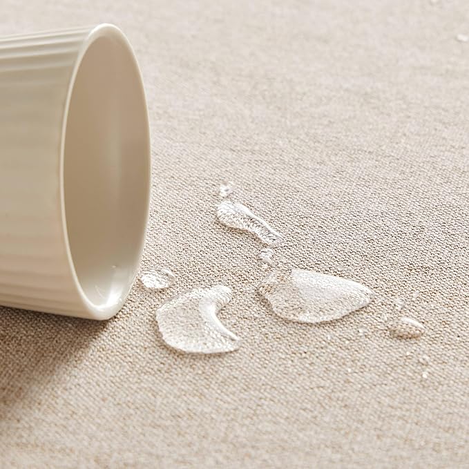 Linen Tablecloth with Tassels, Farmhouse Style Beige Tablecloth, Water Resistant Burlap Tablecloths for Square Table, 60x60 Inch Natural