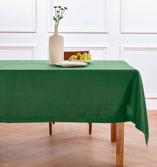 Solino Home Linen Tablecloth 60 x 120 Inch - 100% Pure Linen Pine Green Table Cloth for Rectangle Tables - Fete, Machine Washable Tablecloth for New Year