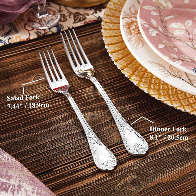 KEAWELL Premium Regalia Set of 4 Forks 8-Inch – 18/10 Stainless Steel Silverware with European Vintage Embossed Handles, Dishwasher Safe for Elegant Dining and Formal Entertaining (4, Dinner Forks)