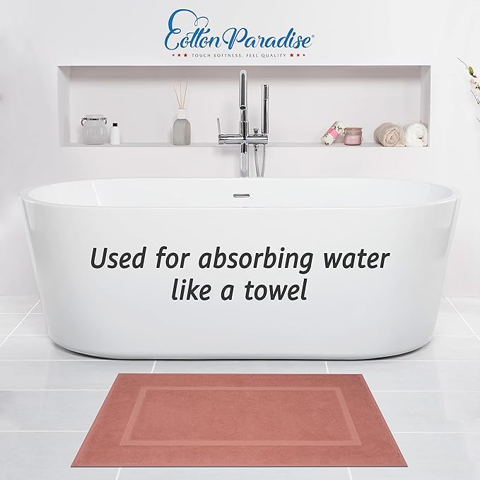 Cotton Paradise 100% Cotton Bath Mats for Bathroom Floor Set of 2 Pack, 20x34 Soft Absorbent Washable Quick Dry Tub Bathmat, Coral Towel Bath Mat