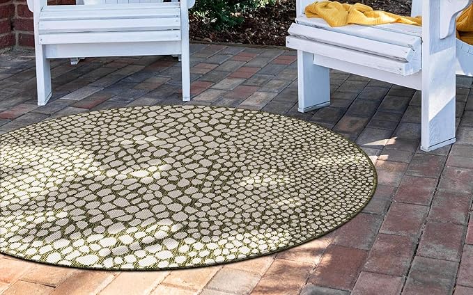 Unique Loom Outdoor Collection Area Rug - Cape Town (4' 1' Round, Green/ Ivory)