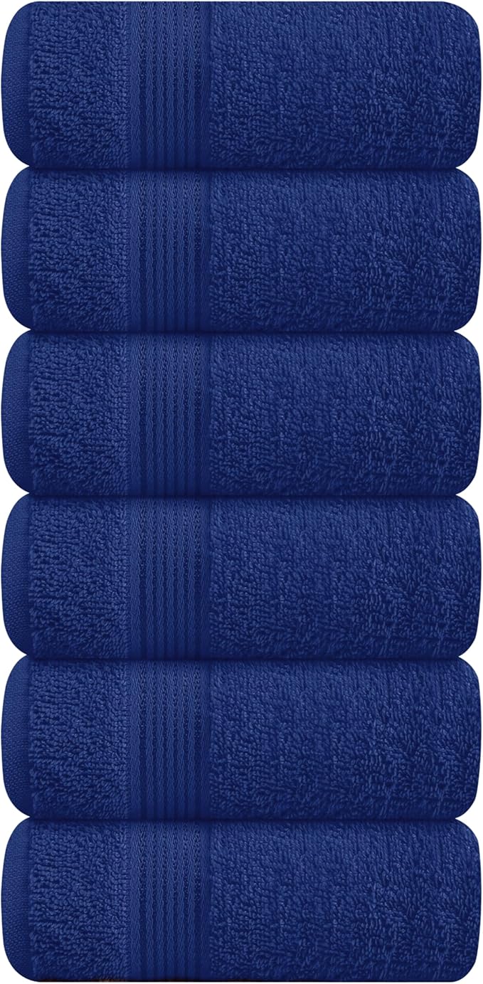Belizzi Home Ultra Soft Cotton 6 -Piece Hand Towel Set 16x24, Ideal for use in Bathroom, Kitchen, Gym, Spa - Compact, Eco-Friendly, Lightweight - Multi Purpose Hand Towels - Navy Blue