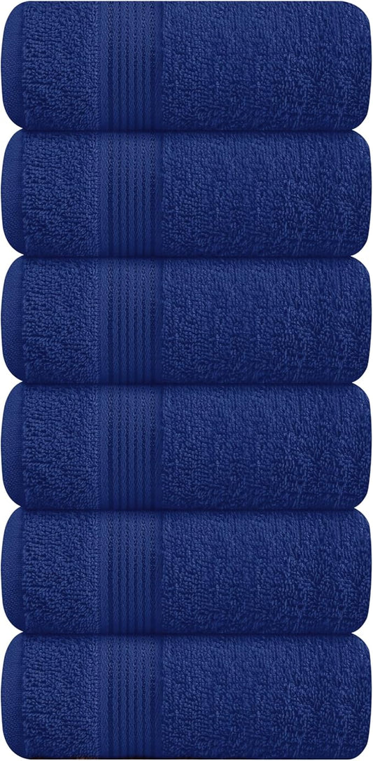 Belizzi Home Ultra Soft Cotton 6 -Piece Hand Towel Set 16x24, Ideal for use in Bathroom, Kitchen, Gym, Spa - Compact, Eco-Friendly, Lightweight - Multi Purpose Hand Towels - Navy Blue