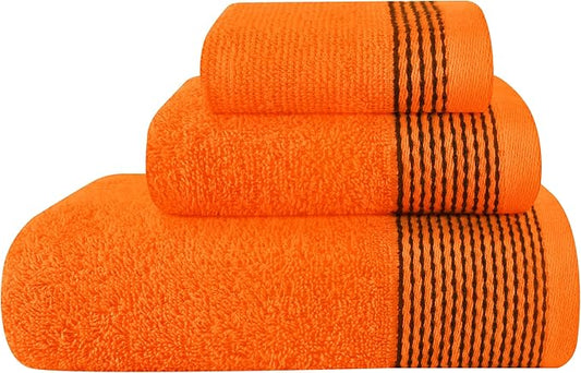 Belizzi Home Ultra Soft 3 Pack Cotton Towel Set, Contains a Bath Towel 28x55 inch, a Hand Towel 16x24 inch & a Wash Coth 12x12 inch, Ideal Everyday use, Compact & Lightweight -Orange