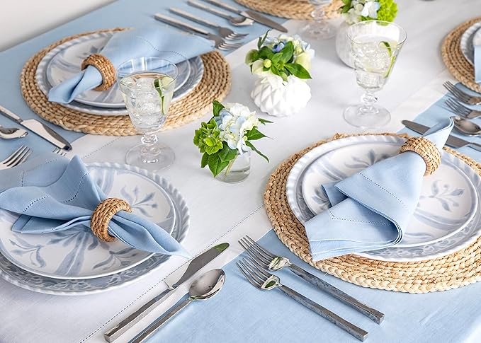 Solino Home Linen White Table Runner 132 Inches Long - 100% Pure Linen Extra Long Table Runner 14 x 132 Inch for Holiday, Valentines, New Year - Classic Hemstitch