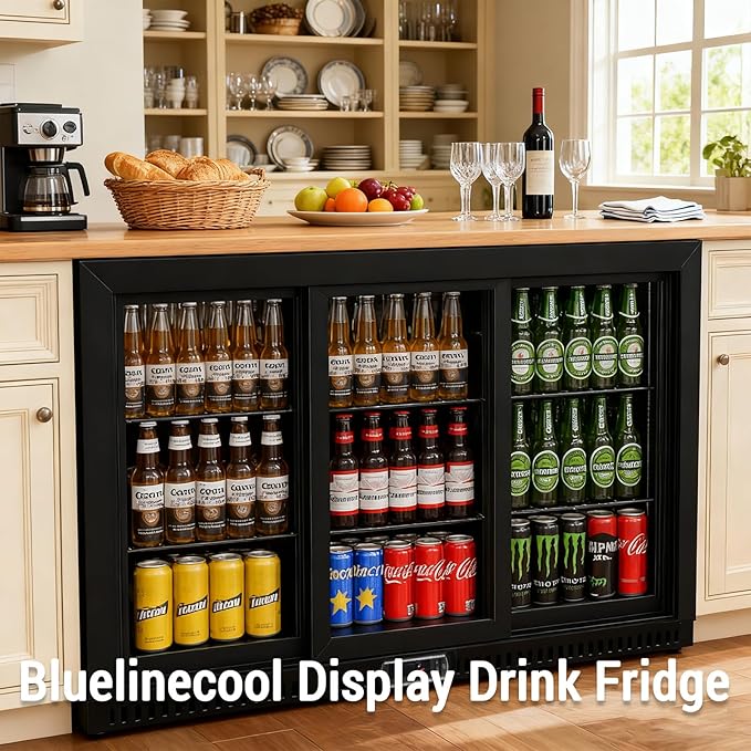 Commercial Back Bar Cooler with 3 Glass Sliding Doors, 11.5 cu.ft Under Counter Beverage Refrigerator, LED Lighting - ETL Beer and Wine Cooler for Bar, Restaurant, Garage, Office, Home