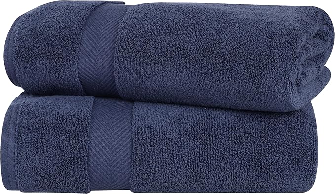 Superior Zero Twist 100% Cotton Bath Sheet Towels, Super Soft, Fluffy and Absorbent, Premium Quality Oversized Bath Sheet Set of 2 - Midnight Blue