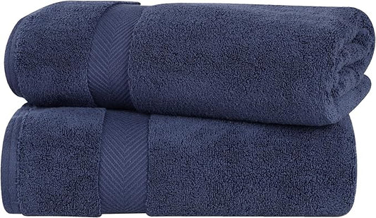 Superior Zero Twist 100% Cotton Bath Sheet Towels, Super Soft, Fluffy and Absorbent, Premium Quality Oversized Bath Sheet Set of 2 - Midnight Blue