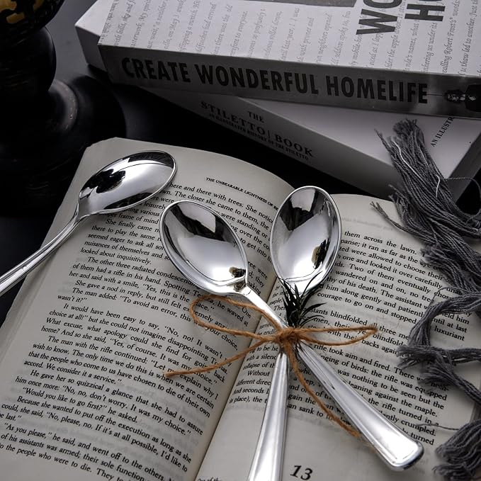 Liacere 200PCS Silver Plastic Spoons - Heavy Duty Disposable Spoons - dessert Spoons for Wedding & Party & New Year & Valentine's Day& Christmas