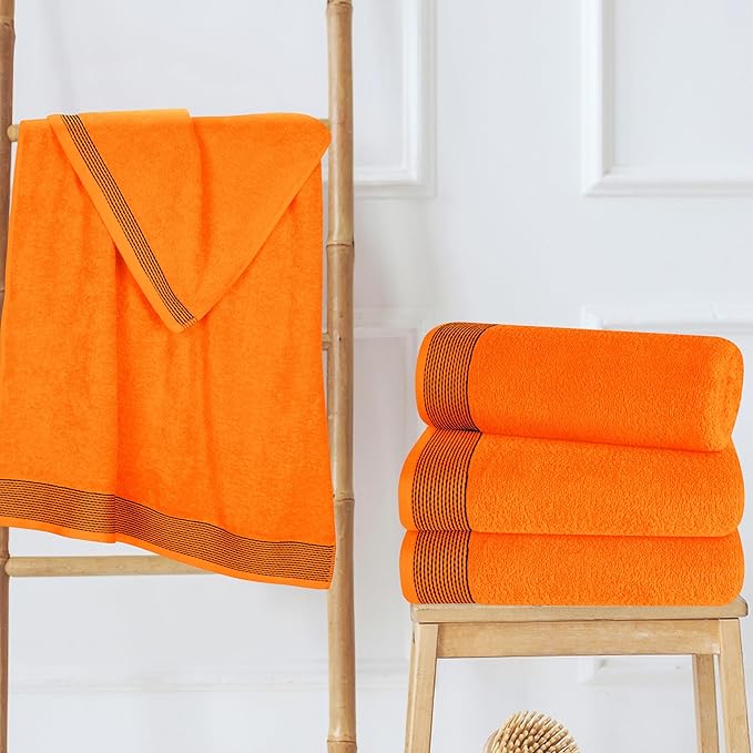 Belizzi Home Ultra Soft 4 Pack Oversized Bath Towel Set 27x54 inches, 100% Cotton Bath Towels, Highly Absorbant Compact Quickdry & Lightweight Towel, Ideal for Gym Travel Camp Pool - Orange