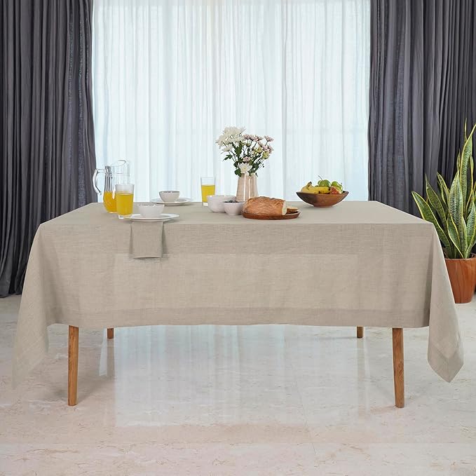 D'Moksha Homes Natural Linen Tablecloth 60 x 144 Inch - 100% Pure Linen Table Cloth for Rectangle Tables - Machine Washable Tablecloth for Winter, Christmas, Holiday, New Year