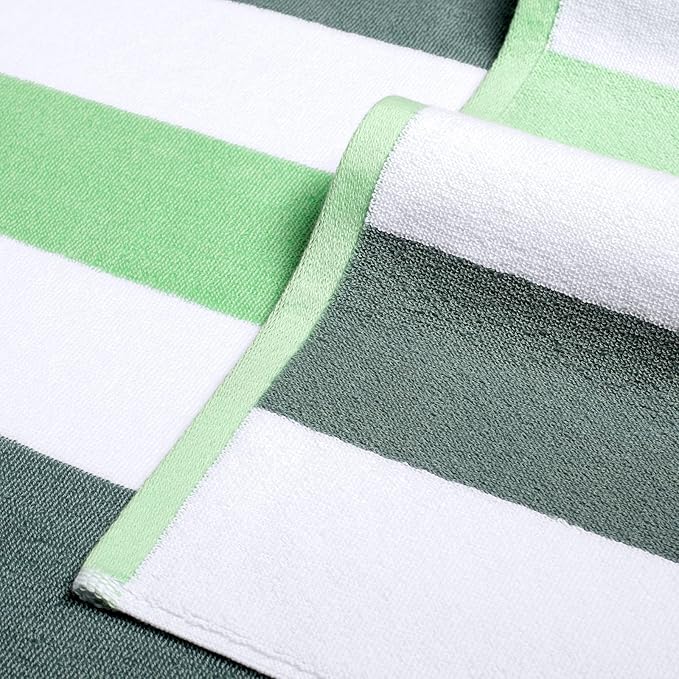 Large Beach Towel Oversized - 40"X70" Big Cute Beach Towels, Extra Large Thick Green Pool Towel, XL Beach Towel Oversize, Giant Striped Cotton Towel for Adults