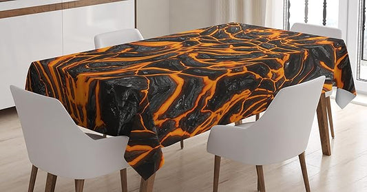 Ambesonne Volcano Tablecloth, Vibrant Lava Flow Texture Image Combustion Dangerous Molten Magma, Rectangular Table Cover for Dining Room Kitchen Decor, 60" X 90", Charcoal Grey