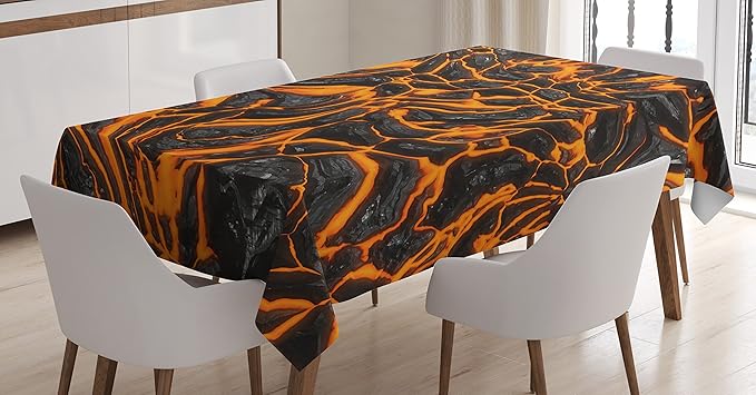 Ambesonne Volcano Tablecloth, Vibrant Lava Flow Texture Image Combustion Dangerous Molten Magma, Rectangular Table Cover for Dining Room Kitchen Decor, 60" X 84", Charcoal Grey
