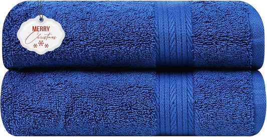 Ample Decor Hand Towel for Bathroom 18 X 28 Inch 600 GSM 100% Cotton, Soft Absorbent - Set of 2, Navy Blue