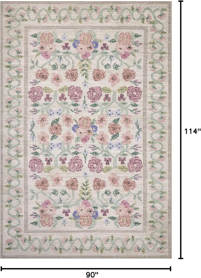 Loloi Rifle Paper Co. Rosa Collection RSA-01 Ivory 7'-6" x 9'-6" Area Rug