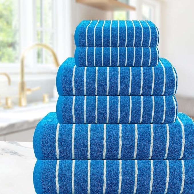 CASA COPENHAGEN Ecstatic 6 Pieces Towel Set- Electric Blue, 600 GSM 2 Bath Towel 2 Hand Towel 2 Washcloth, Designed in Denmark Made of Soft Egyptian Cotton for Bathroom, Kitchen & Shower