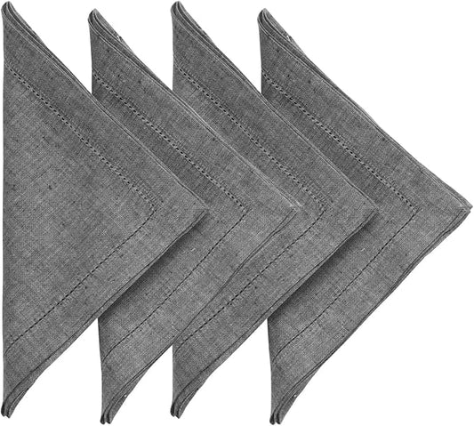 Solino Home Linen Cloth Napkins Set of 4 - Hemstitch 100% Pure Linen Charcoal Grey Dinner Napkins 20 x 20 Inch for Winter, New Year - Milan, Handcrafted and Machine Washable