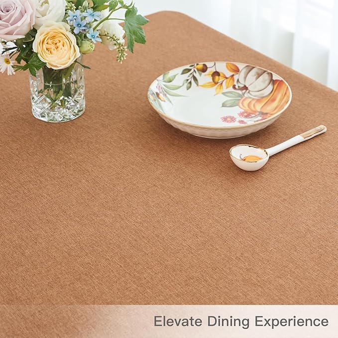 maxmill Square Harvest Tablecloth Water & Stain Resistance Antiwrinkle Spill Proof Faux Linen Textured Table Cloth Decoration Table Cover for Fall Harvest Thanksgiving Dinner, 70 x 70 Inch, Amber