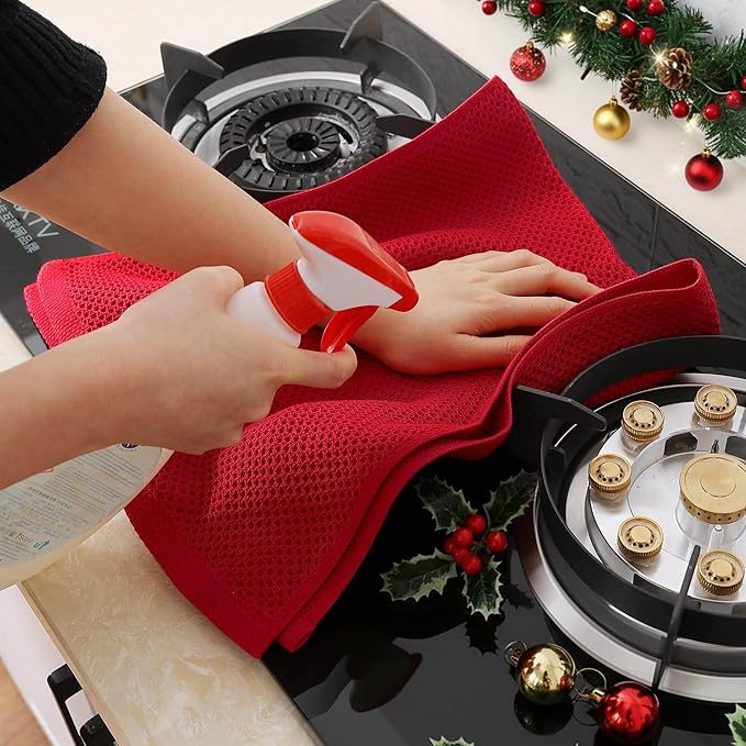 Homaxy 100% Cotton Waffle Weave Kitchen Dish Towels, Ultra Soft Absorbent Quick Drying Cleaning Towel, 13 x 28 Inches, 4-Pack, Red