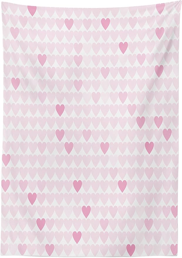 Ambesonne Love Tablecloth, Pattern of Hearts and Romantic Wedding Theme Celebration Valentines, Rectangular Table Cover for Dining Room Kitchen Decor, 60" X 90", Pink White