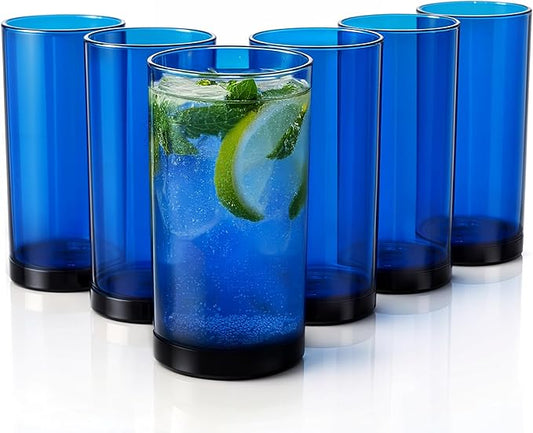 Zulay Kitchen Acrylic Glasses Drinkware - 6 Piece Unbreakable Plastic Tumblers - BPA-Free, Reusable Plastic Drinking Glasses for Home & Outdoors - Stackable, Lead-Free, Dishwasher Safe, Blue (24oz)