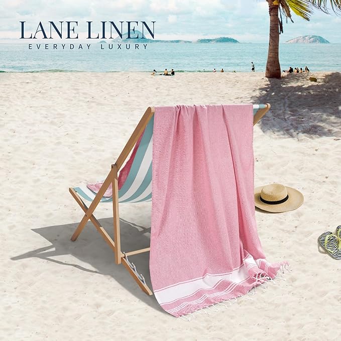 LANE LINEN Turkish Beach Towel Set of 4 - Beach Towels, Pre-Washed Pool Towel, Extra Large Beach Towel, Quick Dry & Sand Free, Absorbent Travel Towel, 39"x71" - Candy Pink