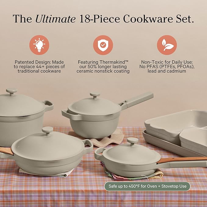 Our Place Ultimate Cookware Set - Complete 18-Piece Set Including the Always Pan, Perfect Pot, and Bakeware Set | Multifunctional, Toxin-Free Nonstick | Replaces 44 Pieces | Steam