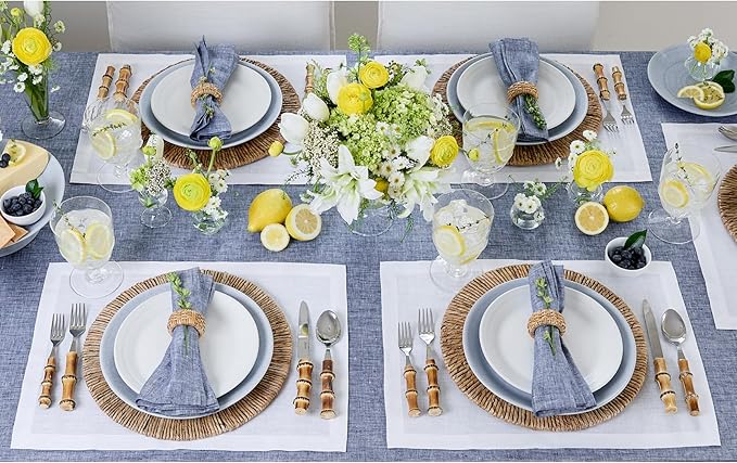 Solino Home Linen White Placemats Set of 6-100% Pure Linen Placemats 14 x 19 Inch for Fall, Autumn, Halloween, Thanksgiving, Christmas, Holiday - Fete