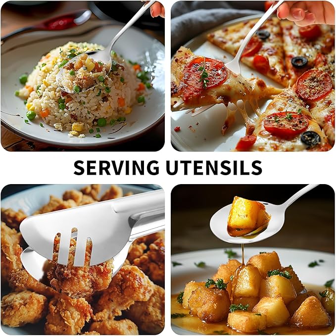 65PCS Silverware Set for 8 with Flatware Drawer Organizer, Stainless Steel Cutlery Set with Steak Knives, Include Spoons and Forks Set & Serving Utensils, Mirror Polished, Silver