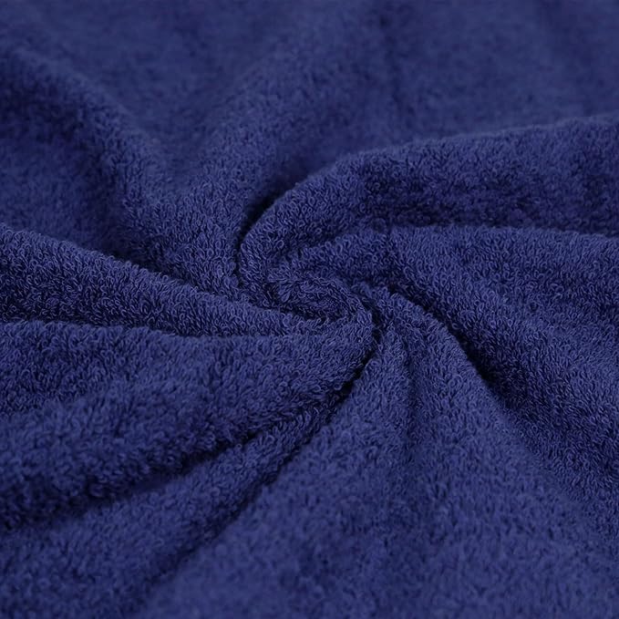 Amazon Basics 6 Piece Oversized Fade resistant Towel set, 100% Cotton towels for bathroom, soft and absorbent, 2 Bath Towels, 2 Hand Towels and 2 Washcloths bathroom towel set, Navy Blue